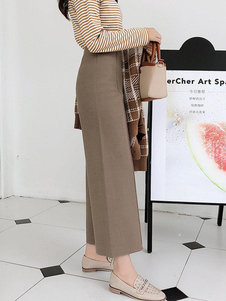 High Waisted Woolen Wide Leg Pants