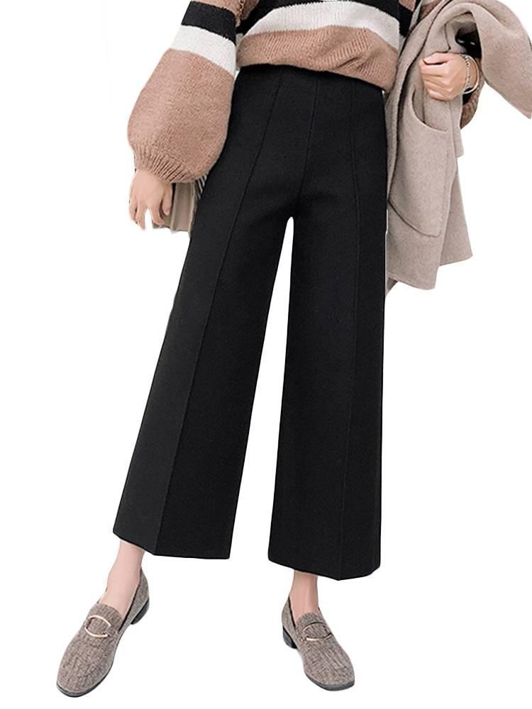 High Waisted Woolen Wide Leg Pants