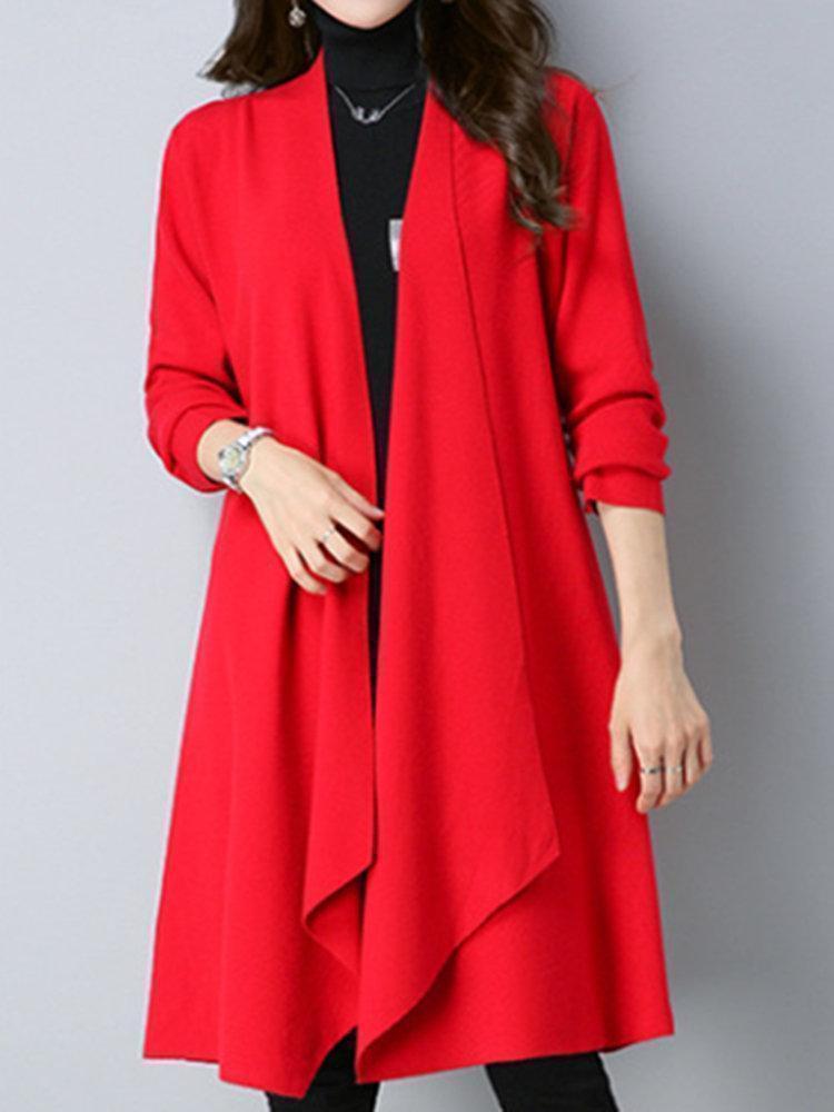 Elegant Women Knitted Long Sleeve Asymmetrical Hem Coats