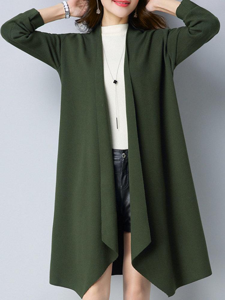 Elegant Women Knitted Long Sleeve Asymmetrical Hem Coats