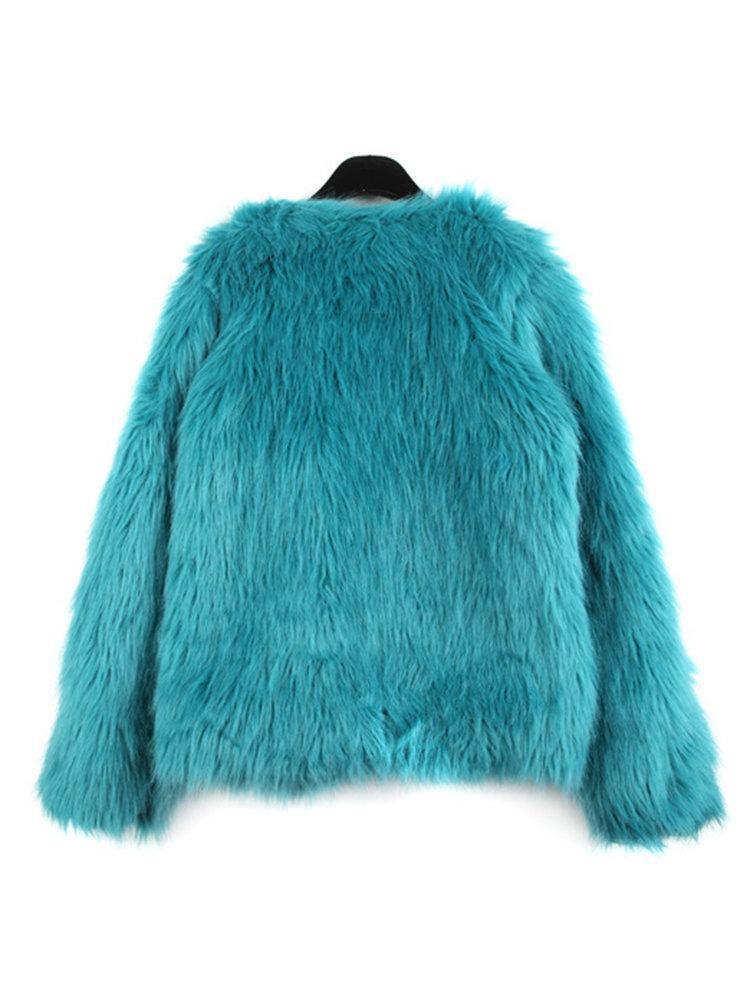 Fashion Pure Color Long Sleeve Faux Fur Coats For Women