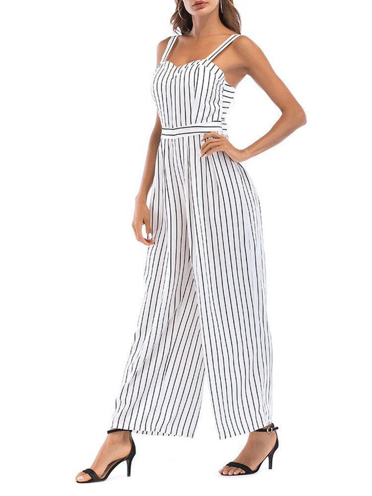 Sexy Backless Stripe High Waist Long Jumpsuits