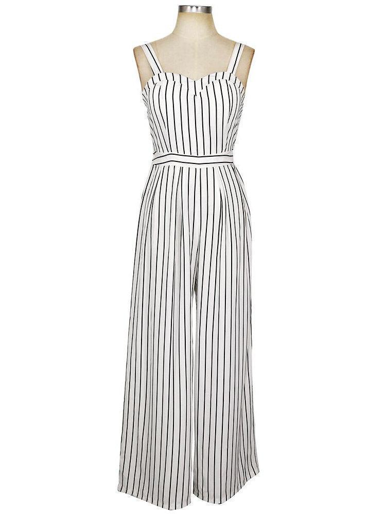 Sexy Backless Stripe High Waist Long Jumpsuits