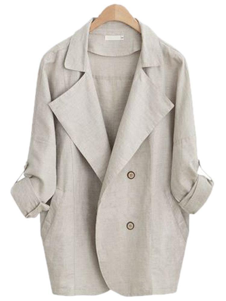 Solid Color Notch Collar Trench Coats