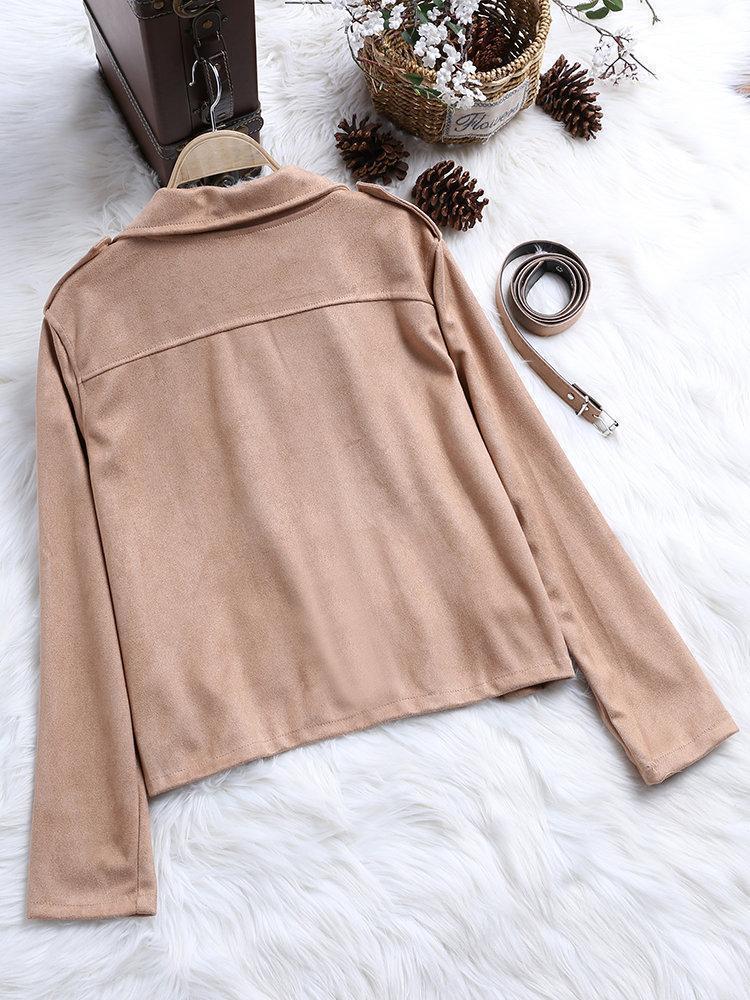 Solid Color Suede Long Sleeve Lapel Casual Jacket