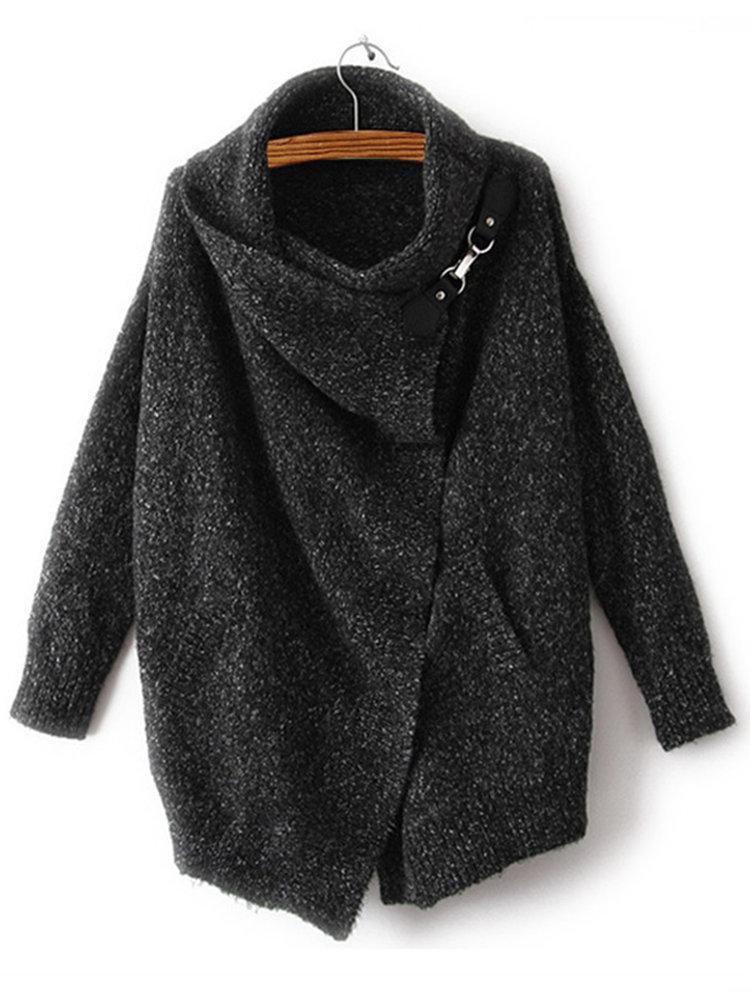 Casual Irregular Pure Color Lapel Long Sleeve Coats For Women