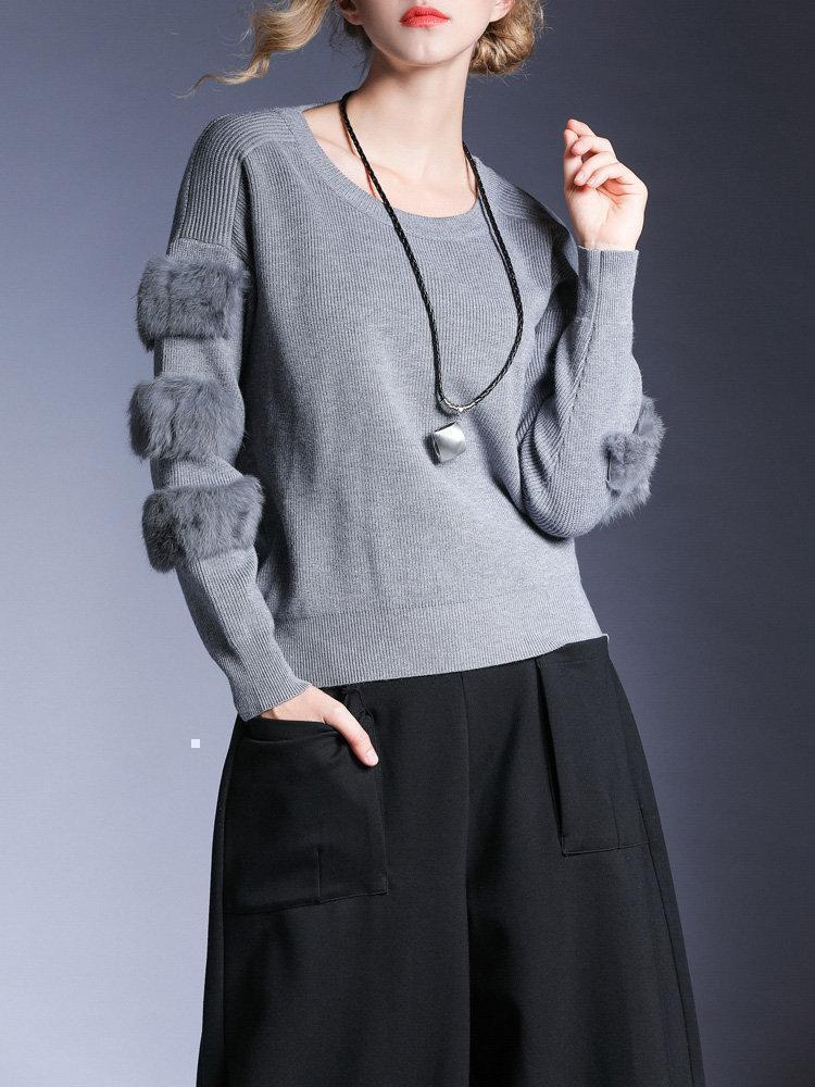 Plush Long Sleeve Solid Color O-neck Sweaters