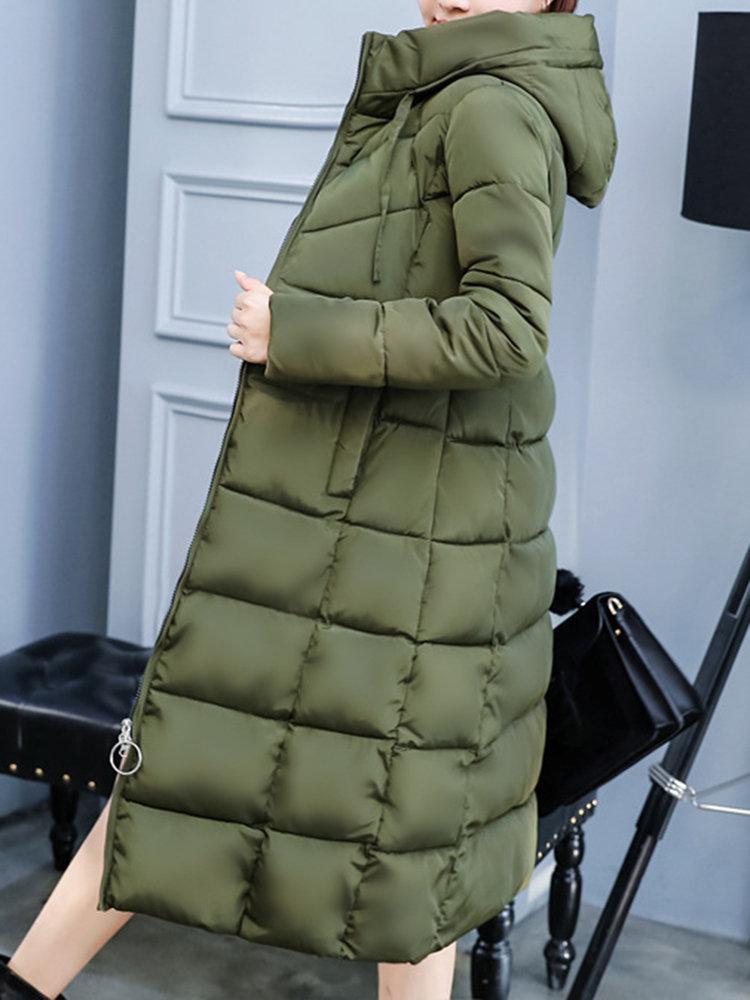 Solid Color Zipper Hooded Long Sleeve Warm Coat