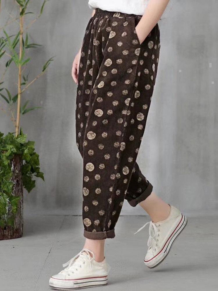 Casual Polka Dot Autumn Winter Harem Corduroy Pants