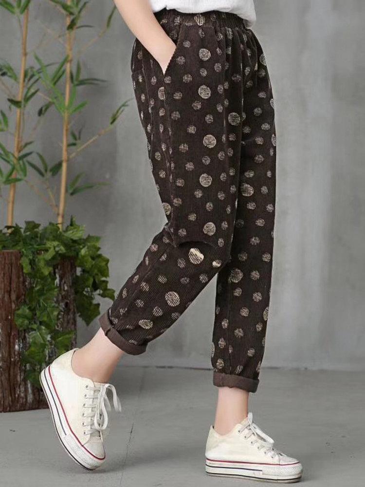 Casual Polka Dot Autumn Winter Harem Corduroy Pants