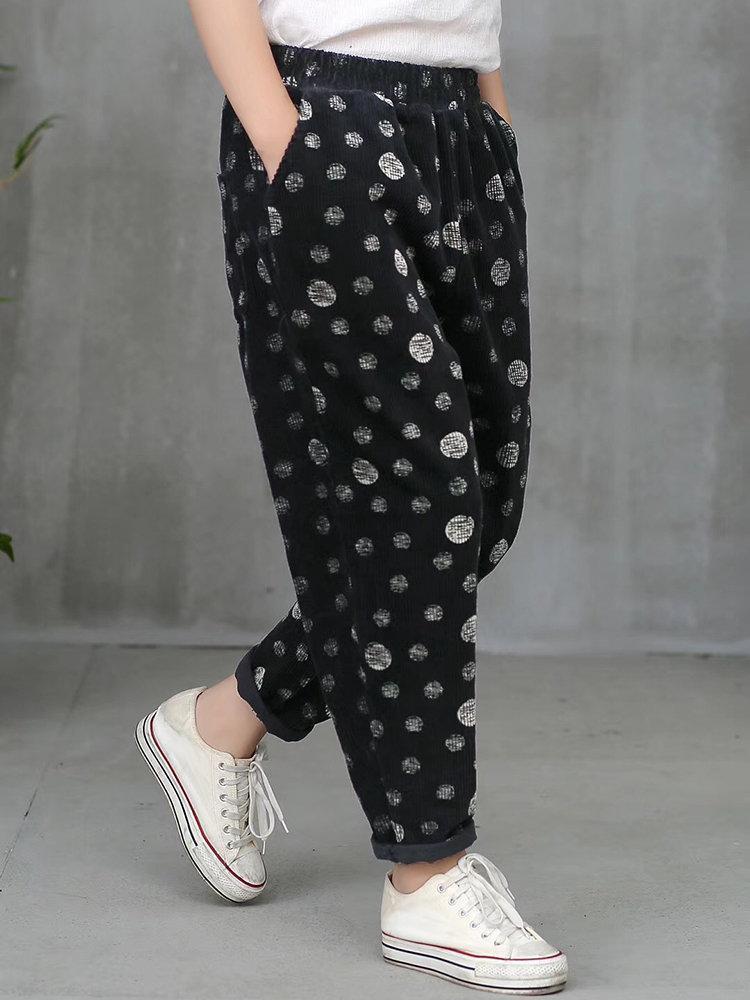 Casual Polka Dot Autumn Winter Harem Corduroy Pants