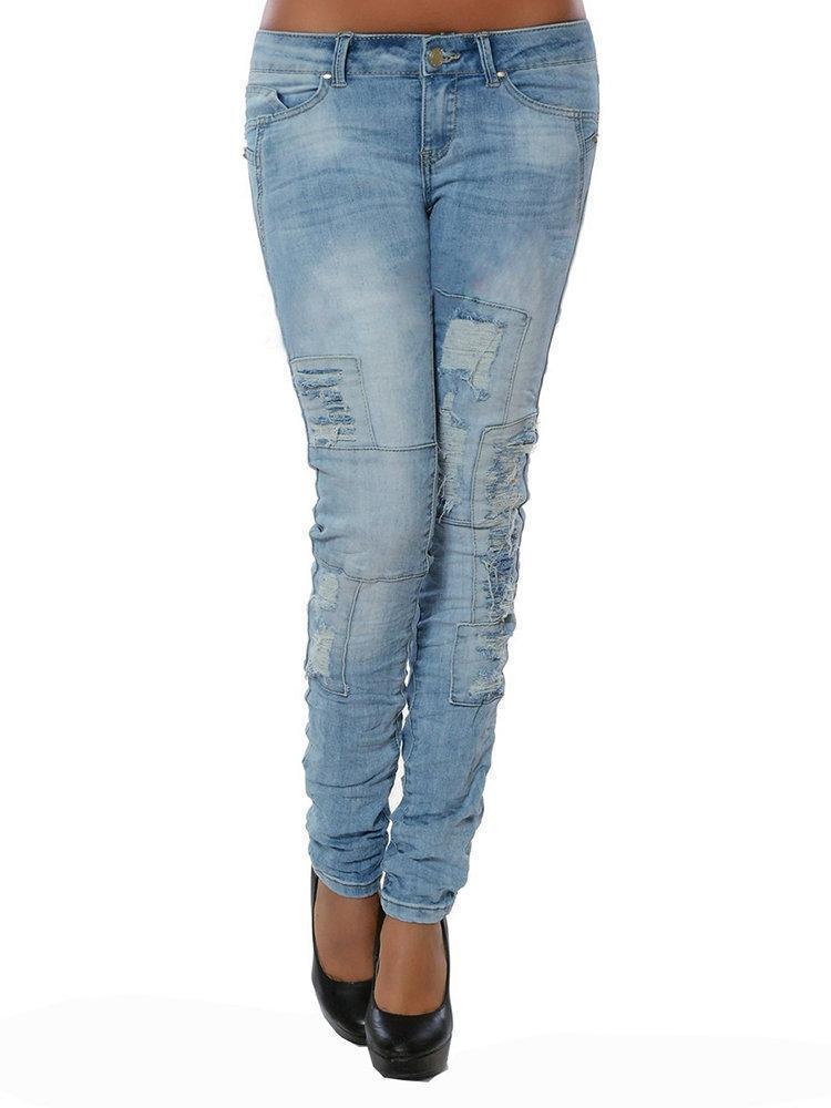 Patchwork Light Blue Skinny Casual Jeans