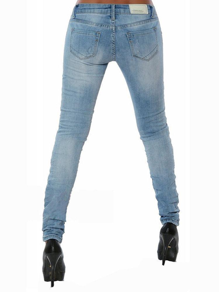 Patchwork Light Blue Skinny Casual Jeans