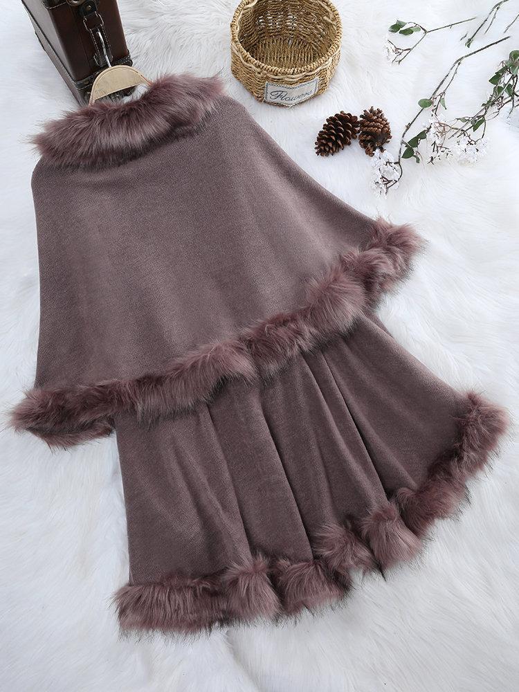 Elegant Faux Fur Patchwork Layered Irregular Women Cloak Coats