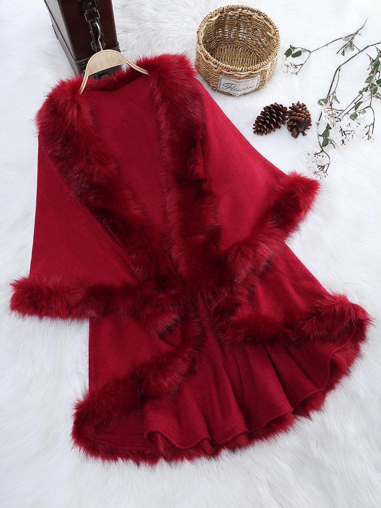 Elegant Faux Fur Patchwork Layered Irregular Women Cloak Coats