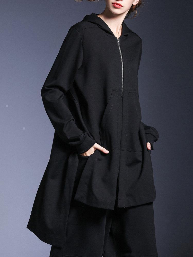 Irregular Hem Long Sleeve A-type Hooded Cardigan