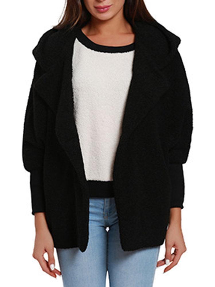 Loose Bat-wing Black Hooded Coats