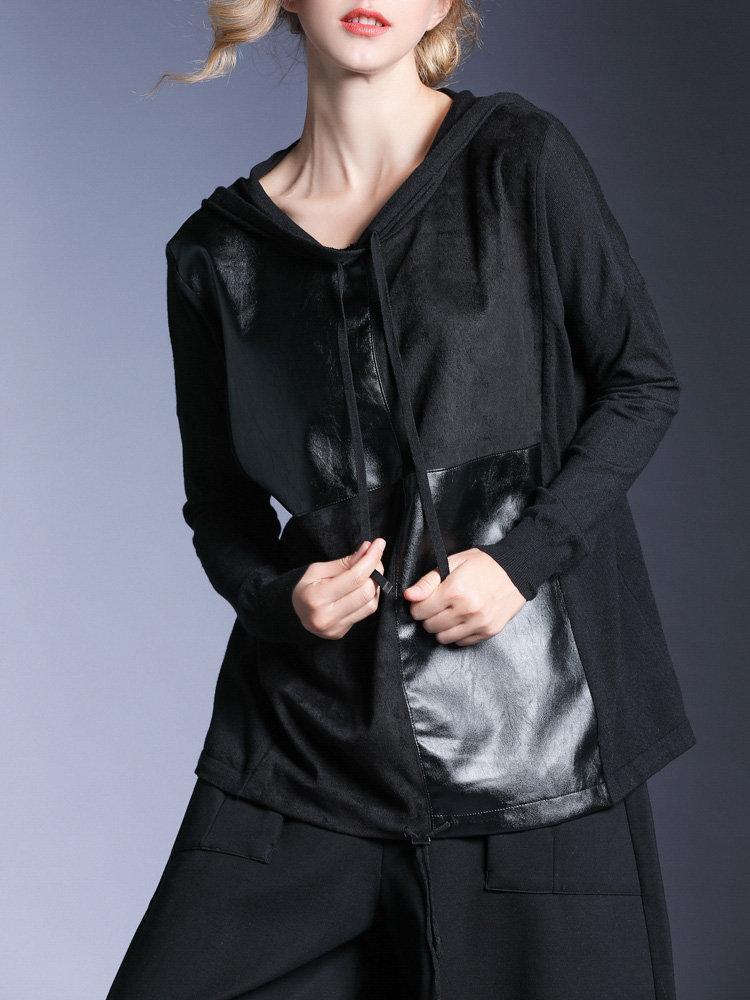 Women Loose Patchwork Hooded Sweaters