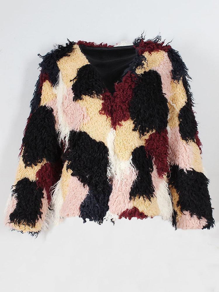 Faux Fur Color Mixing Autumn Winter Short Coat