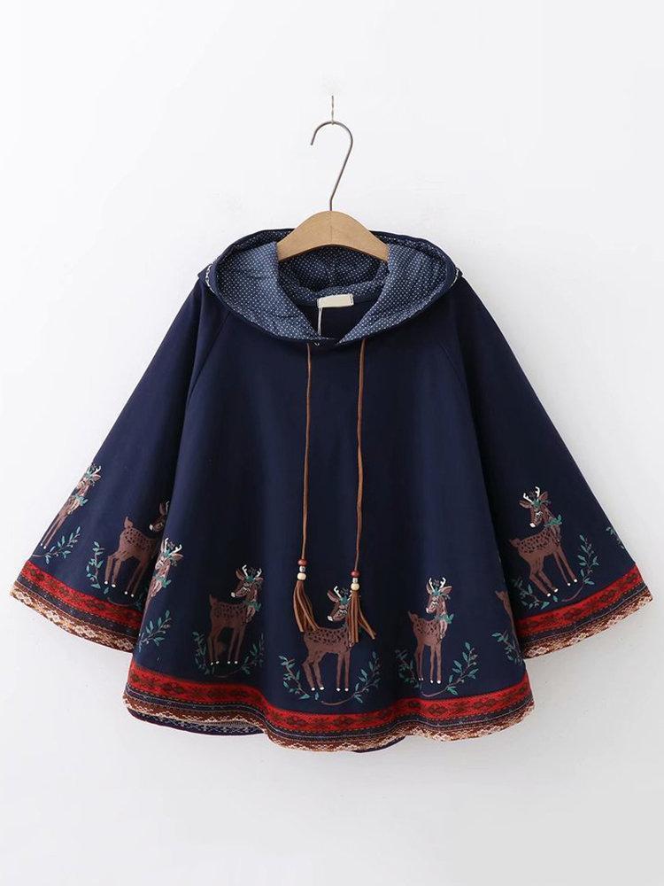 Elk Polka Dots Hooded Poncho Loose Coat