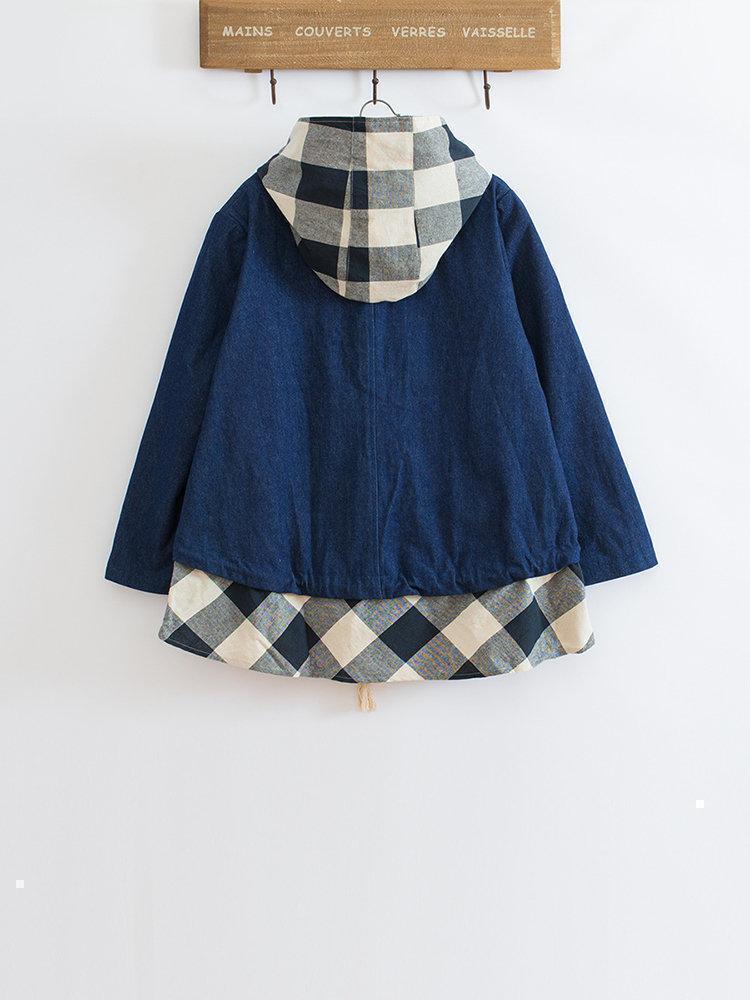 Plaid Print Patchwork Hooded Long Sleeve Casual Coat