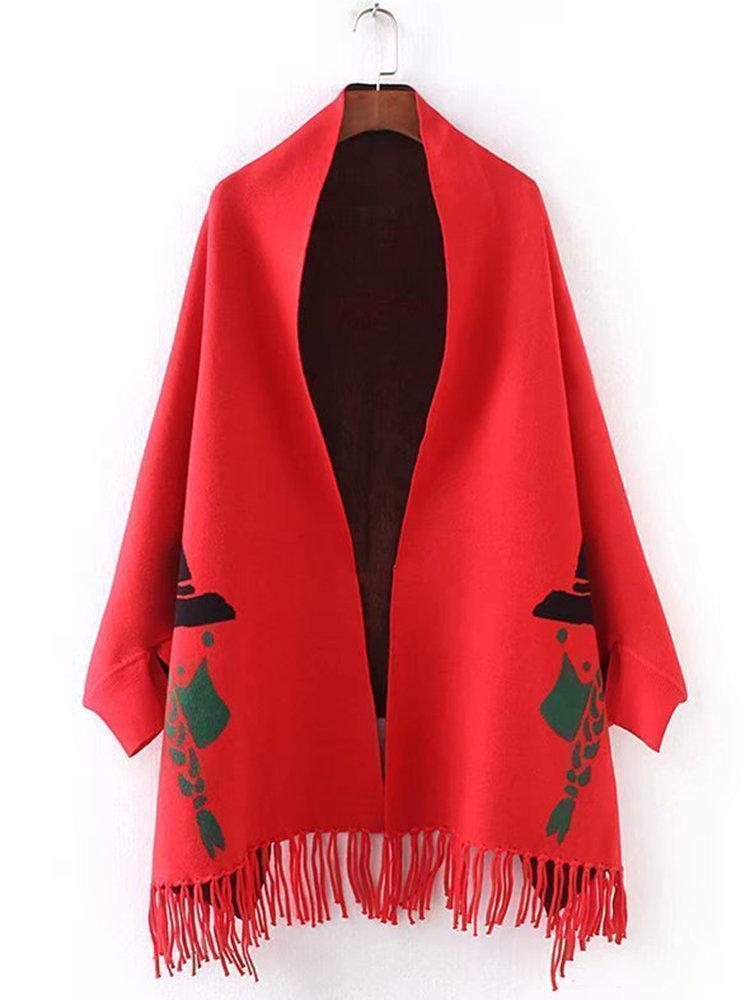 Print Tassels Asymmetrical Elegant Shawl Coats