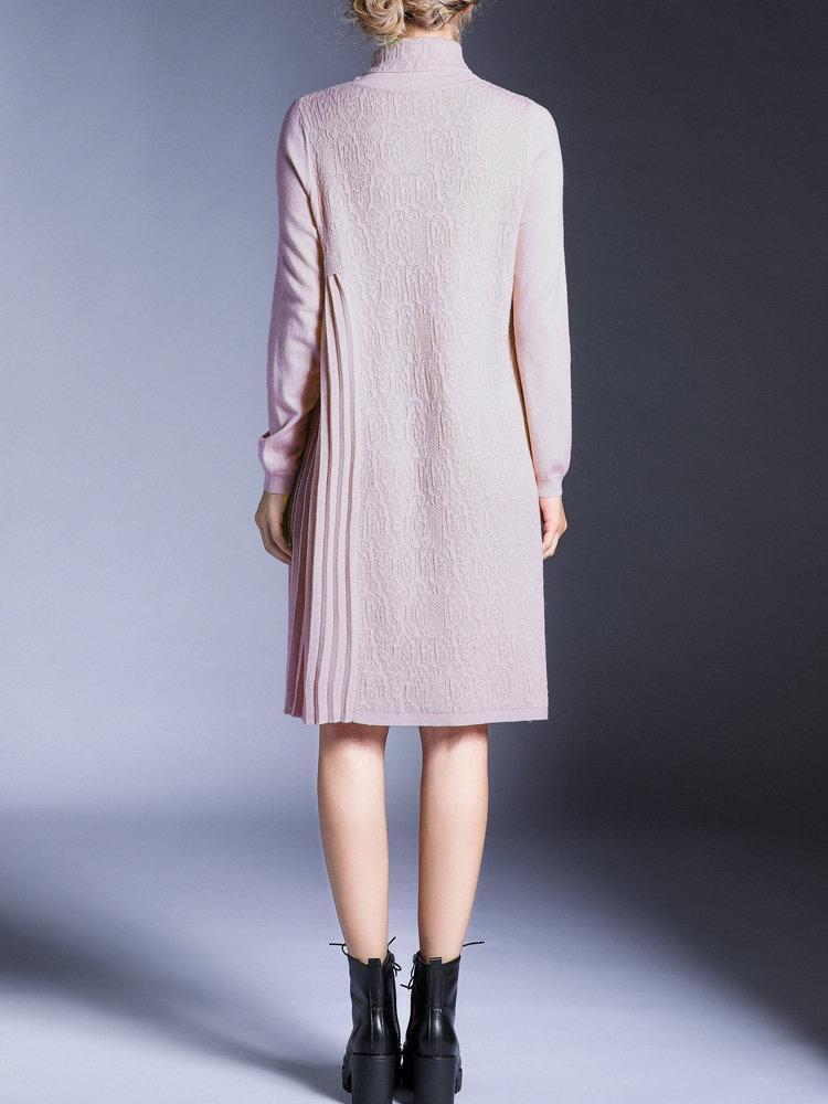 Solid Color High Collar Sweater Pleated Dresses