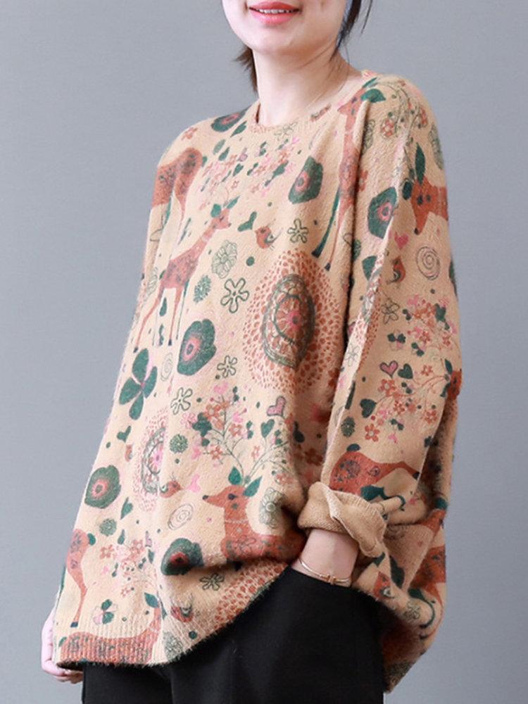 Vintage Cartoon Print Loose Sweater