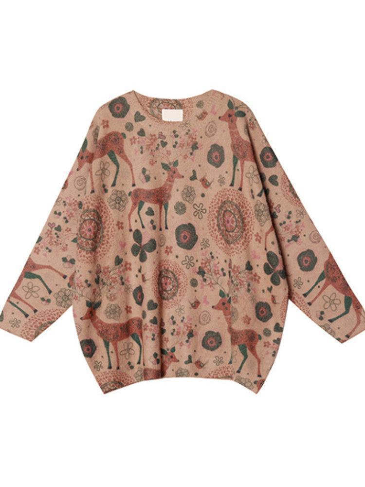 Vintage Cartoon Print Loose Sweater