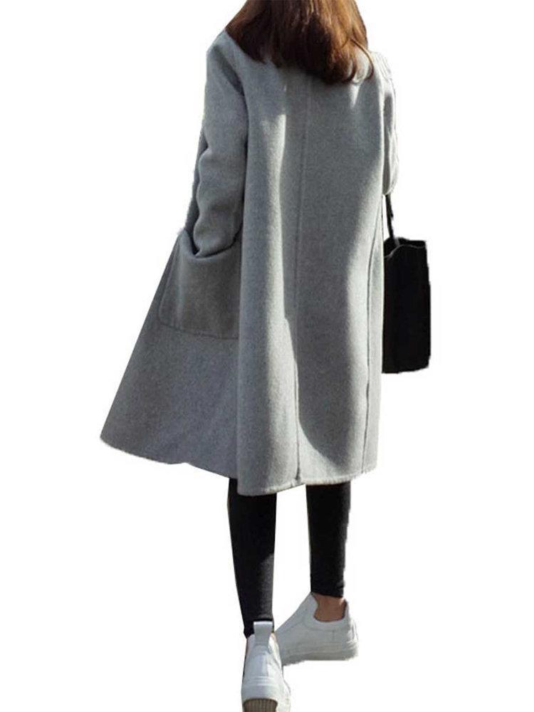 Notch Collar Solid Color Loose Long Coat