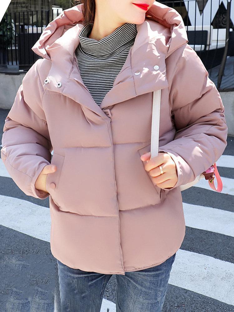 Short Solid Color Hooded Quilted Coat