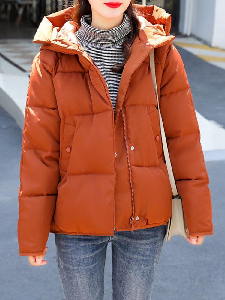 Short Solid Color Hooded Quilted Coat