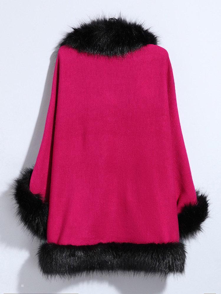 Warm Casual Bats Sleeve Faux Fur Cloak Coats For Women