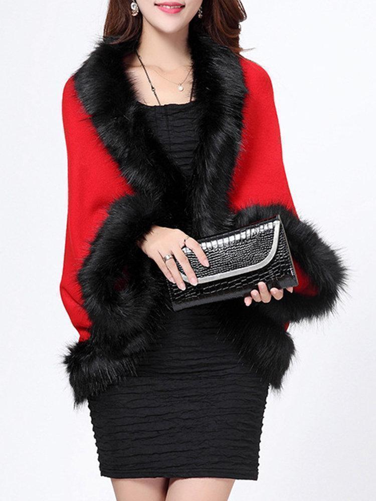 Warm Casual Bats Sleeve Faux Fur Cloak Coats For Women